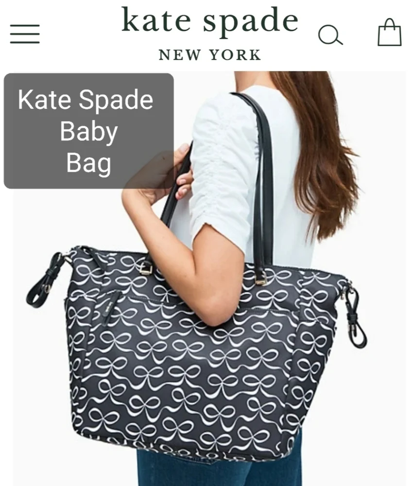 Kate Spade New York Black & White Jae Elegant Bow Large Baby Diaper Bag NWT